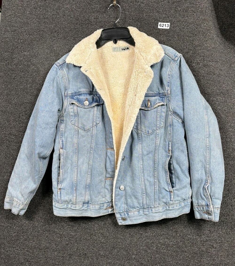 Topshop Jacket Womens US 6 Light Wash Denim Sherpa Lined Trucker Coat